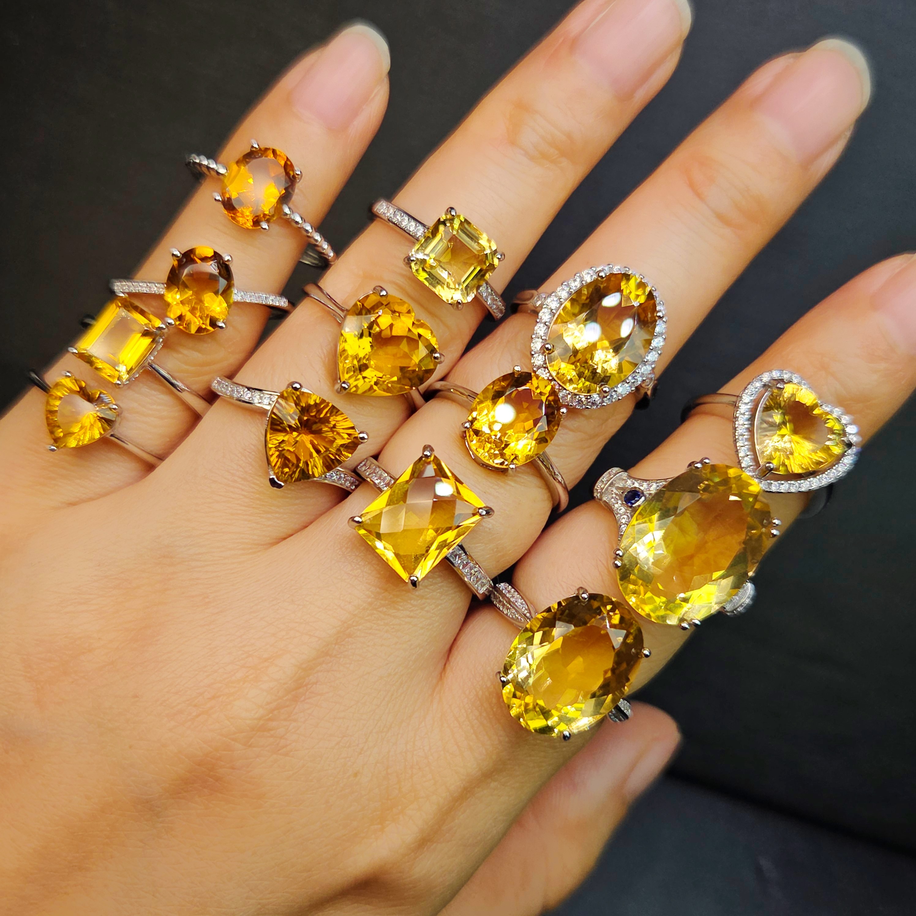 天然黄水晶全家福成品集合黄水晶戒指吊坠耳饰纯天然925银镶活口