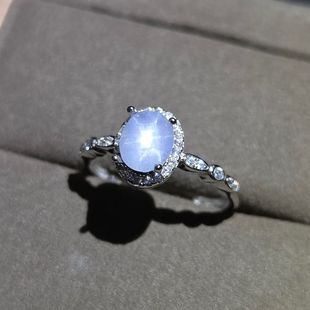 天然星光蓝宝石戒指产自斯里兰卡重量1.26克拉5.5*6.6mm晶体细腻