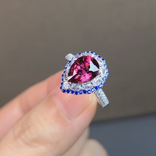 镁铝石榴石戒指 水滴形状7*9mm豪华精工全净无暇物美价优925银镶