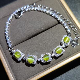 金绿猫眼天然猫眼石手链重量2克拉直径4mm左右眼线清晰蜜糖色精品