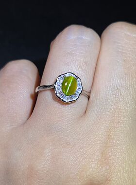 天然蜜糖色金绿猫眼戒指玻璃体0.81克拉尺寸5*6.3mm眼线清晰又直