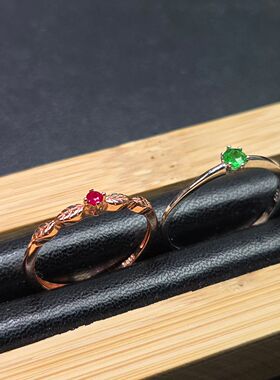 2件划算红宝石沙弗莱戒指叠戴组合沙弗莱卡扎尼绿2件叠戴925银镶