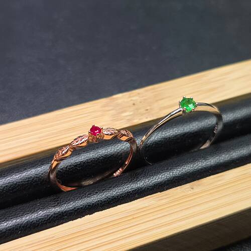2件划算红宝石沙弗莱戒指叠戴组合沙弗莱卡扎尼绿2件叠戴925银镶