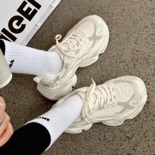 诗歌兰2026年春新款运动风厚底老爹鞋 女增高5cm真皮百搭休闲鞋潮