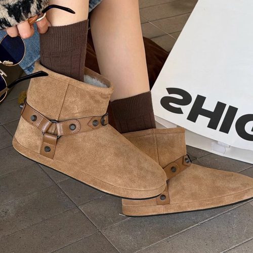 诗歌兰2025新款真皮复古雪地靴