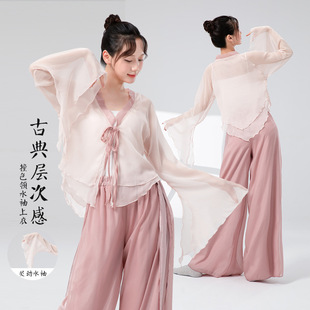 仙气纱衣舞蹈服演出服上衣 撞色领水袖 古典舞练功服女新款 天丝开衫