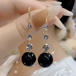 高级感气质复古黑珍珠耳环女轻奢名媛风耳饰2025年新款潮小众耳坠