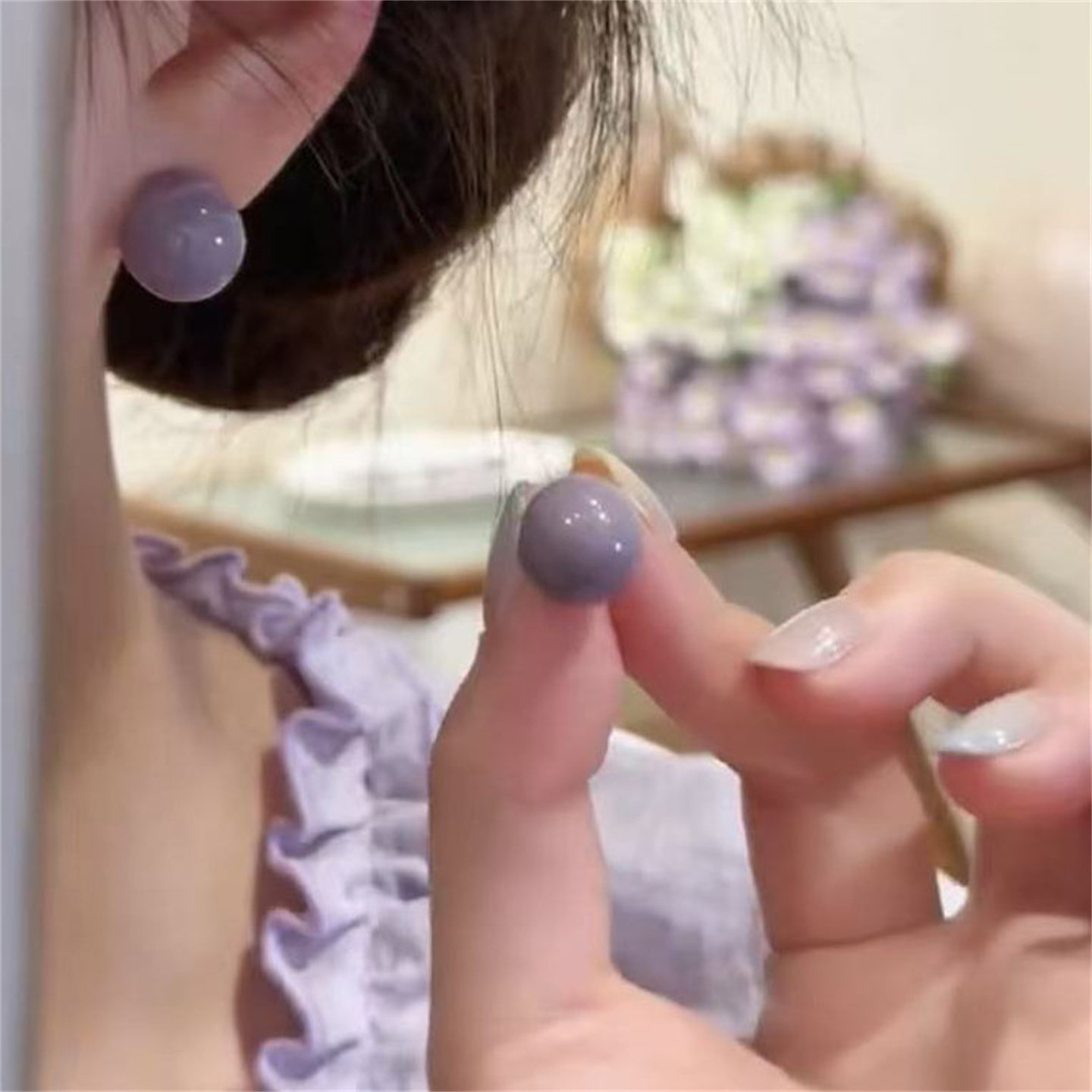 芋泥紫色小奶球珐琅滴釉耳钉女