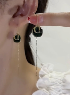 小众设计感字母D耳环女耳线2025年新款潮高级气质925银针耳饰品