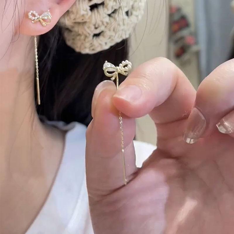 珍珠蝴蝶结流苏耳线女气质长款潮
