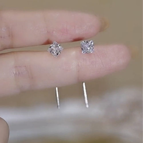 925银针方形锆石耳线小众设计感