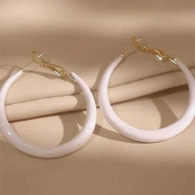 白色滴釉圆圈耳环女2025新款爆款