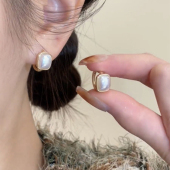 S925银针方块珍珠耳扣女气质小众轻奢高级感耳环2026新款 耳饰 爆款