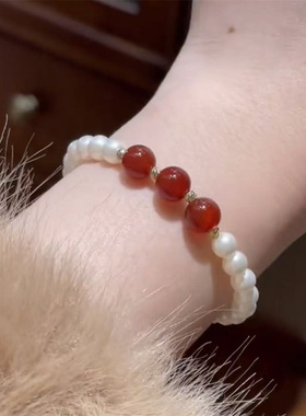 红玛瑙珍珠手链女款新中式高级感