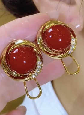 耳环耳钉安可拉红珍珠高级感