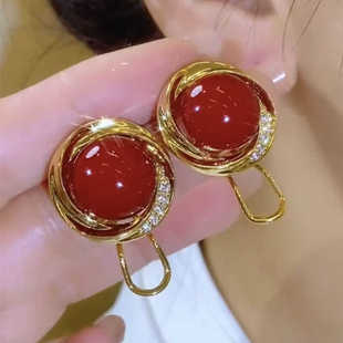 安可拉红珍珠耳环女高级感优雅气质耳扣2025新款耳饰s925银针耳钉