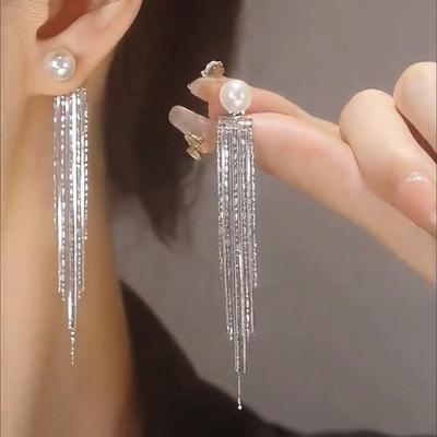 长款珍珠流苏耳环独特小众轻奢潮
