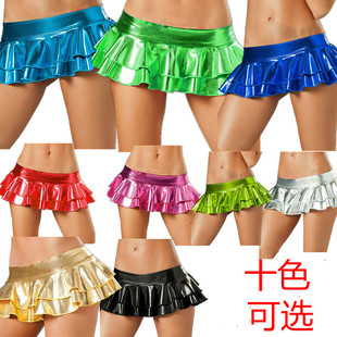 性感漆皮PU超短裙女夏迷你显瘦双层蛋糕裙夜店啦啦队演出服女裙裤
