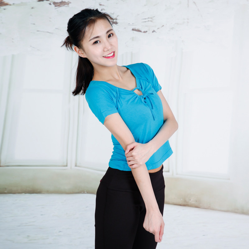 服女成人短袖胸前抽带上衣现代舞