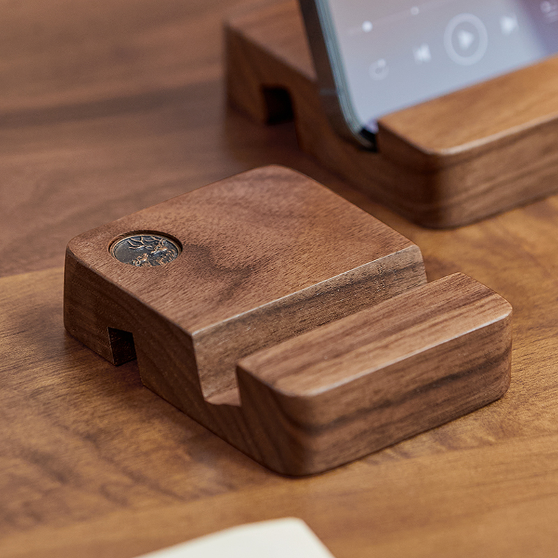 那澜多好黑胡桃木实木桌面手机架家用懒人可携式支撑直播手机座