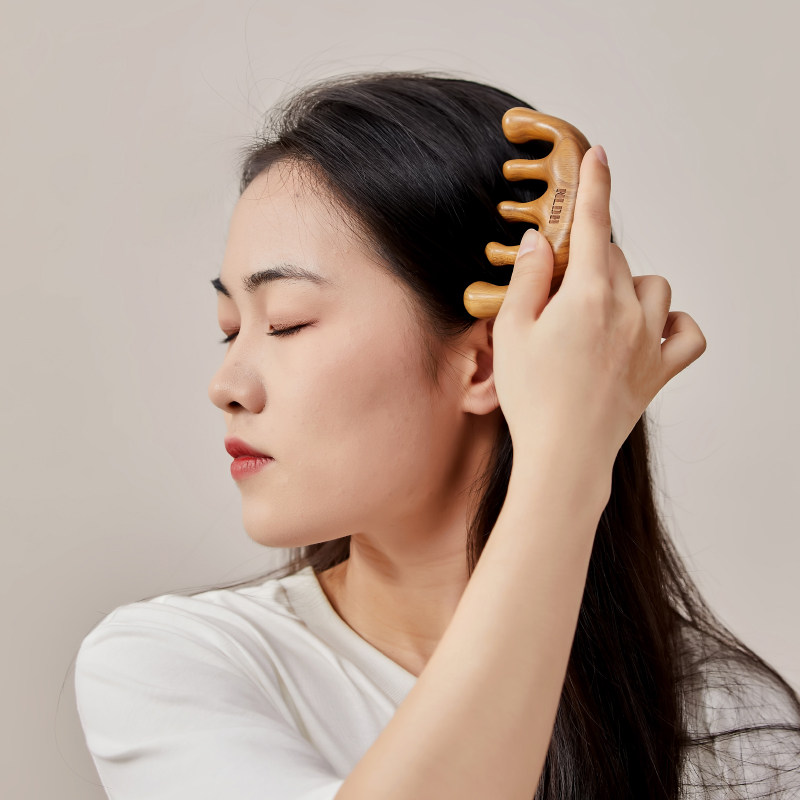 那澜多整木梳子绿檀木部经络按摩梳刮痧梳宽齿疗大齿梳