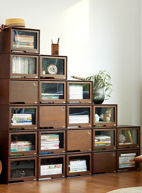 玩具积木实木收纳箱床底抽屉书本收纳盒复古可叠加透明储物柜子