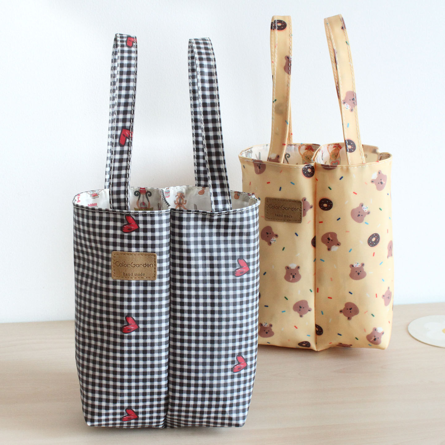 可爱防水牛津布黑色格纹双口袋水杯包奶茶袋杯套伞包礼品包,餐饮具,杯套,淘宝优惠券,粉丝福利购,淘宝优惠卷