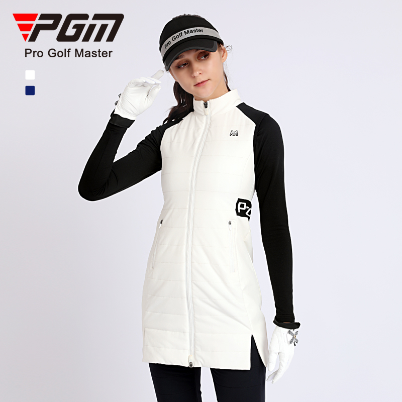 PGM高尔夫马甲女士中长款外套春季加棉保暖衣服显瘦运动服装棉服