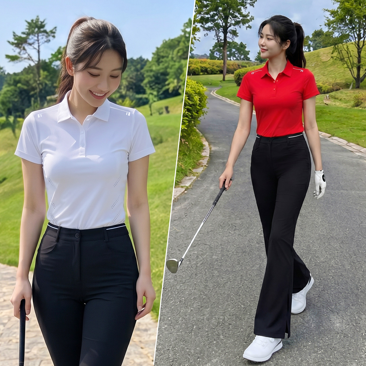 PGM高尔夫女装短袖上衣polo套装图片