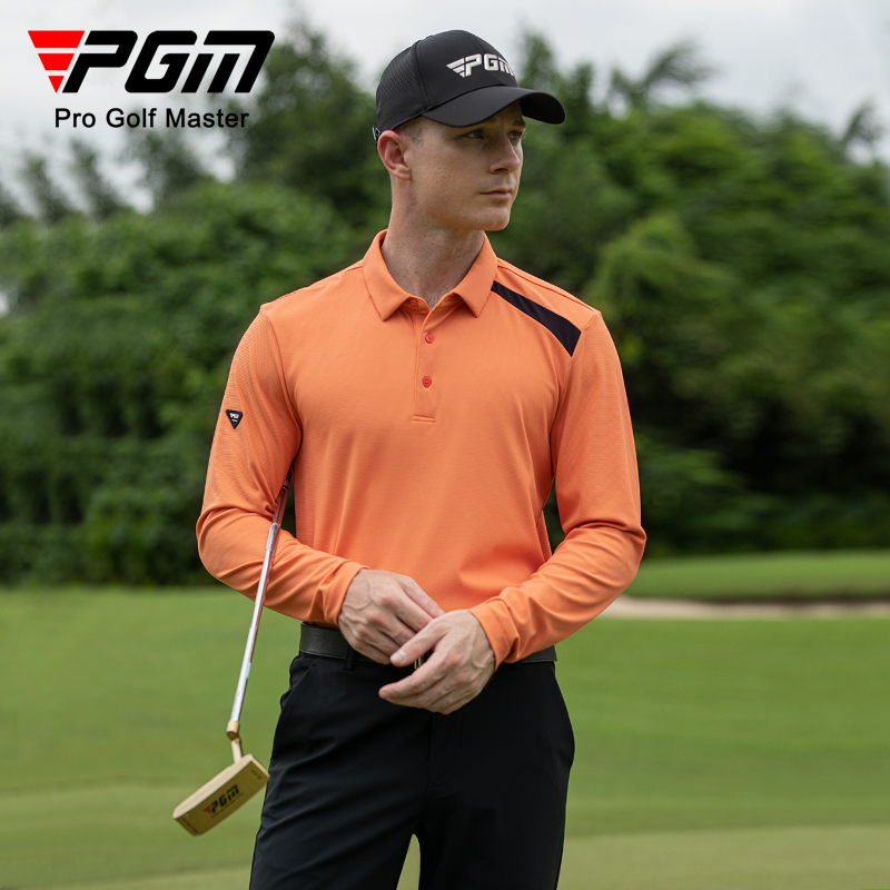 PGM 高尔夫服装男士长袖T恤秋季运动球服撞色衣服polo衫男装上衣