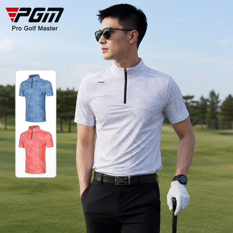 PGM高尔夫服装男装短袖t恤印花衣服夏季透气球服运动上衣Polo衫