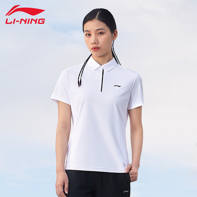李宁女polo衫商务修身翻领速干