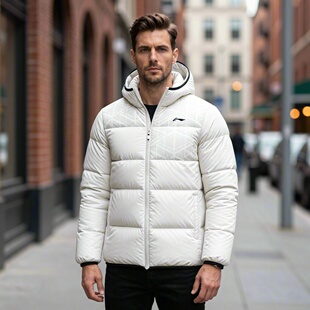 李宁短款羽绒服男款连帽保暖外套运动风休闲百搭时尚外套AYMT023