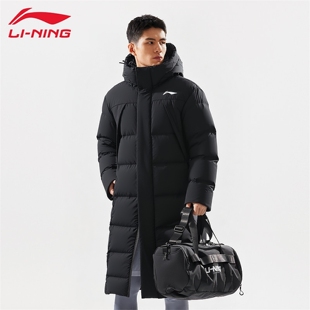 李宁长款羽绒服男冬季新款加厚宽松鸭绒保暖防风连帽外套男款上衣