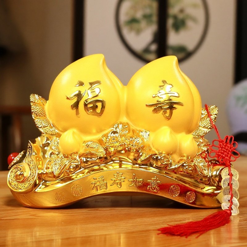 沙金色大寿桃摆件长辈祝寿贺寿福寿安康礼品送父母老人生日礼物