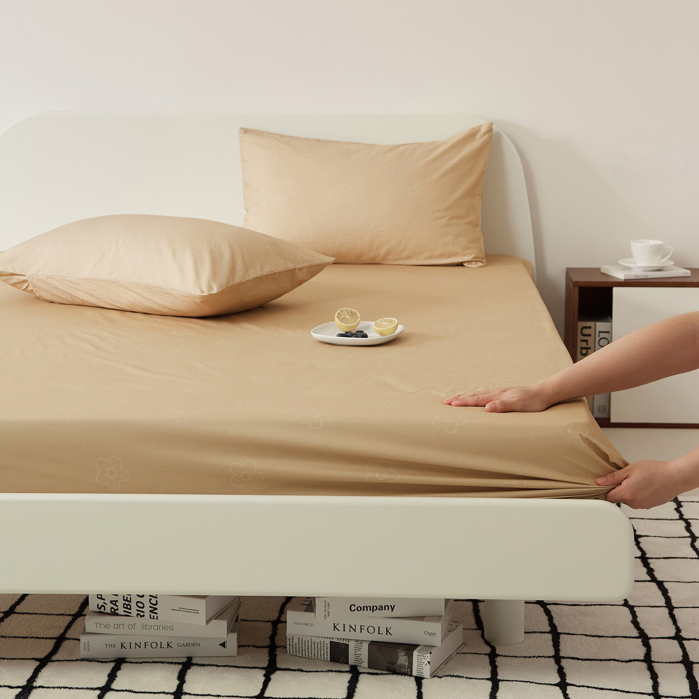 高密度全棉斜纹床笠单件姜黄色土黄色纯色床罩套纯棉0.91.21.5米