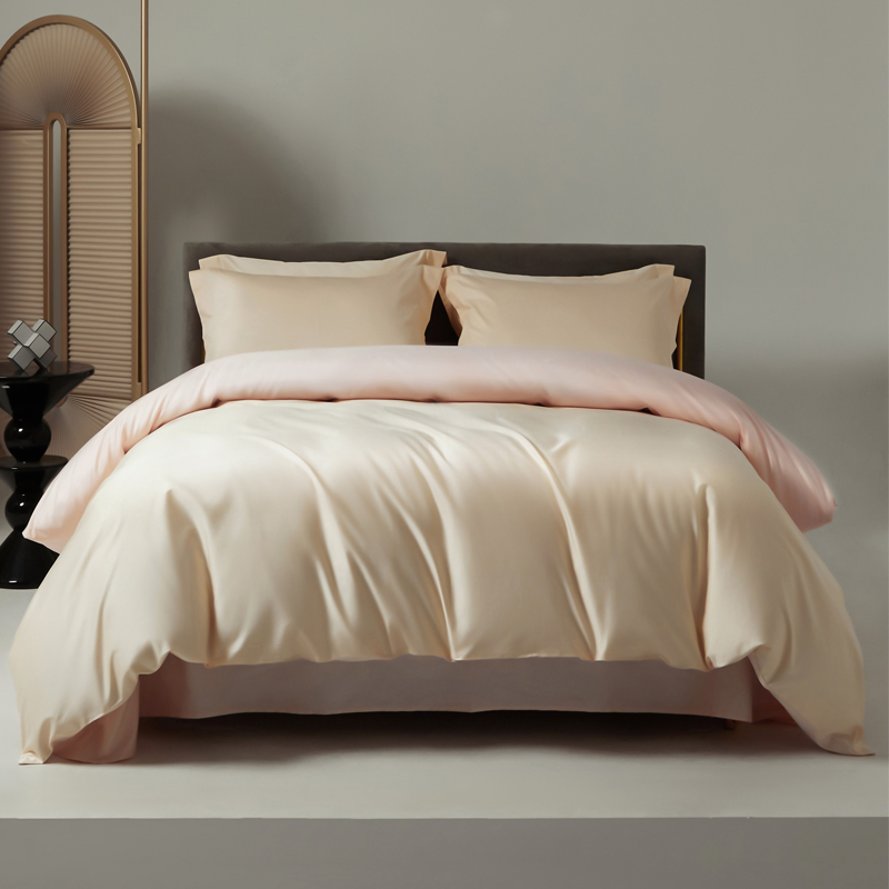 淡黄色四件套高端100支新疆长绒棉纯棉浅粉纯色全棉床单床笠加大