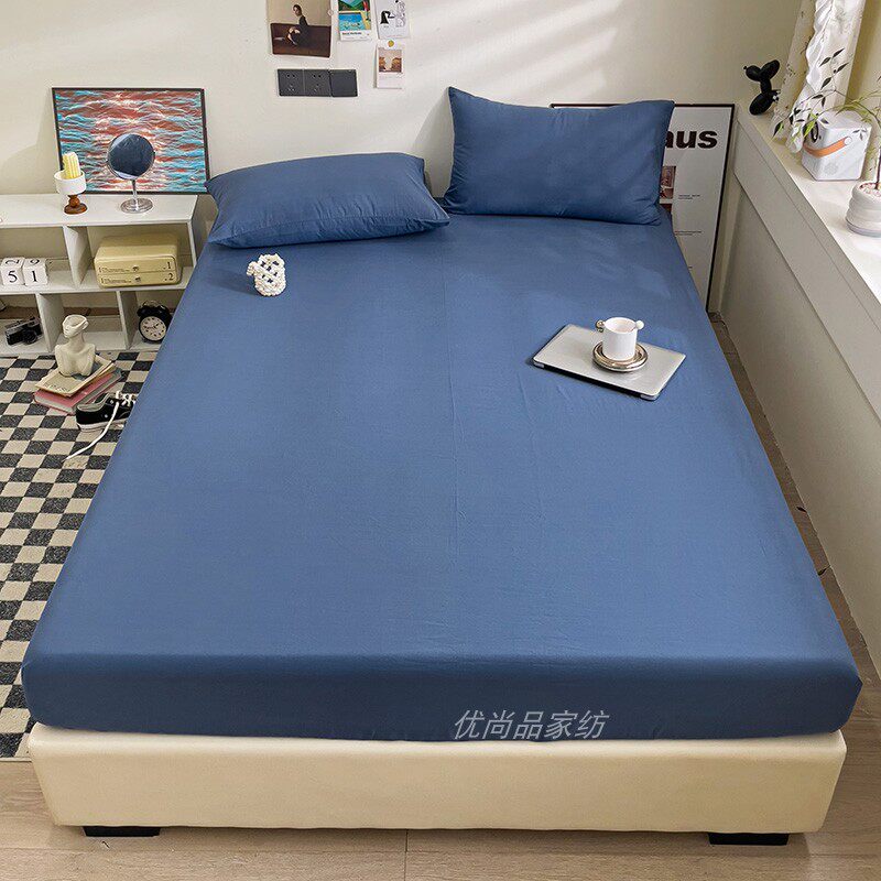 水洗纯色全棉床笠单件纯棉宝蓝色床罩藏蓝宝石蓝床套1.2m1.51.8米