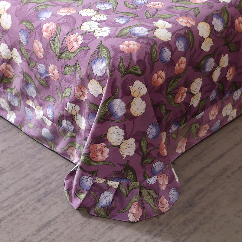 葡萄紫色郁金香床单单件全棉加厚磨毛被单纯棉深紫色花单双人加大