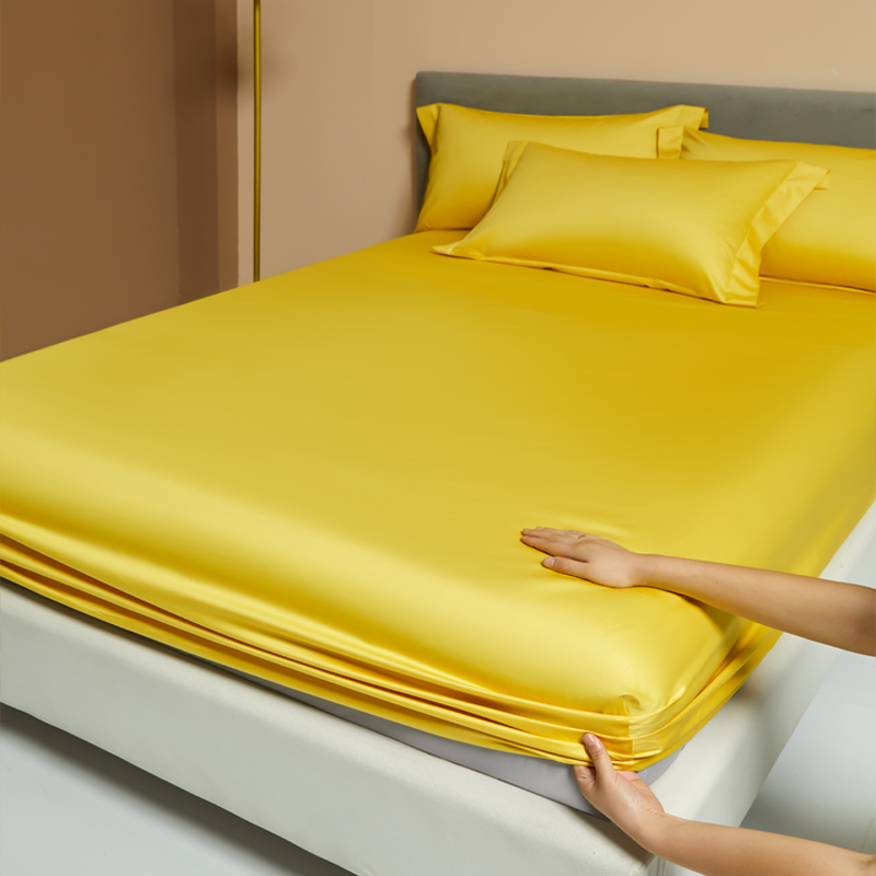 金黄色床笠单件高端100支新疆长绒棉纯棉亮黄纯色全棉床罩套2.0米