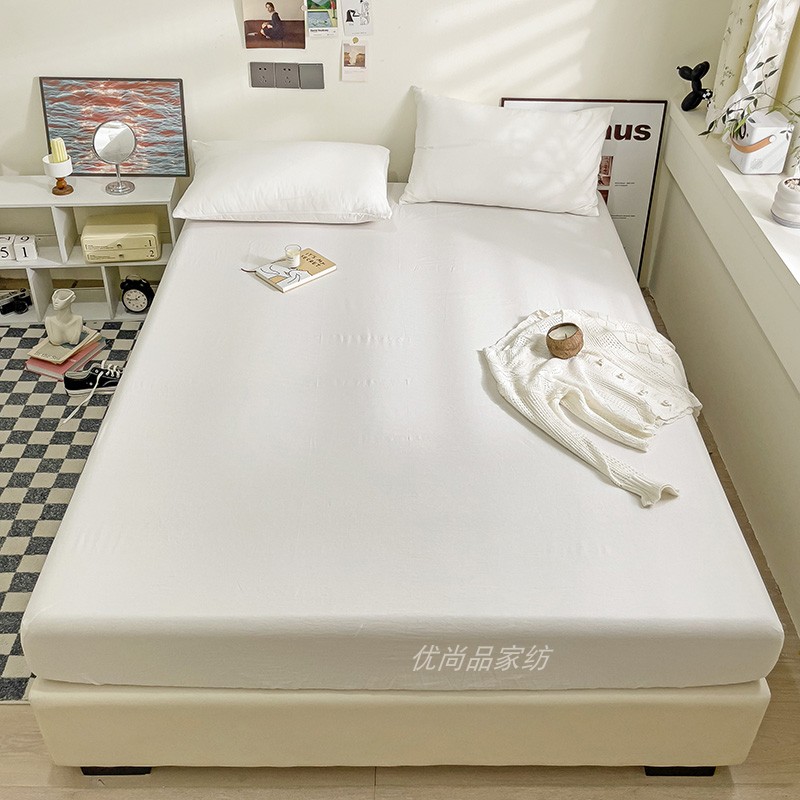 纯白色水洗纯棉床笠单件奶白色床罩乳白全棉床套1.2m1.51.8米双人