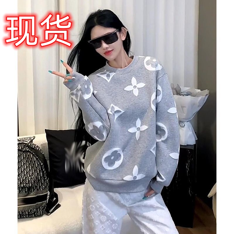 早秋灰色圆领无帽卫衣女装秋冬2025新款简约设计感宽松显瘦上衣