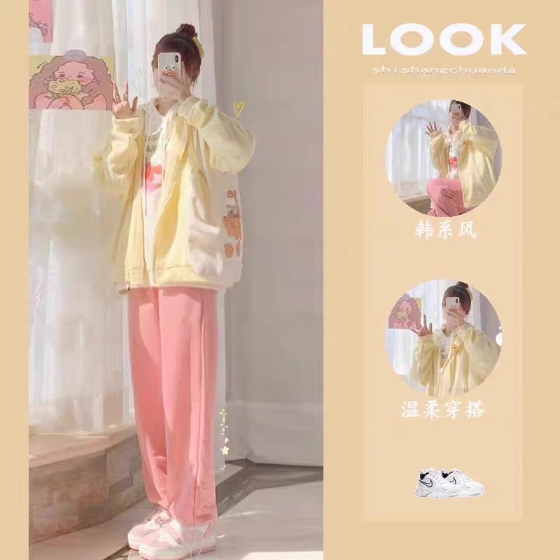 运动服套装女秋季学生清新韩版宽休闲运动套装