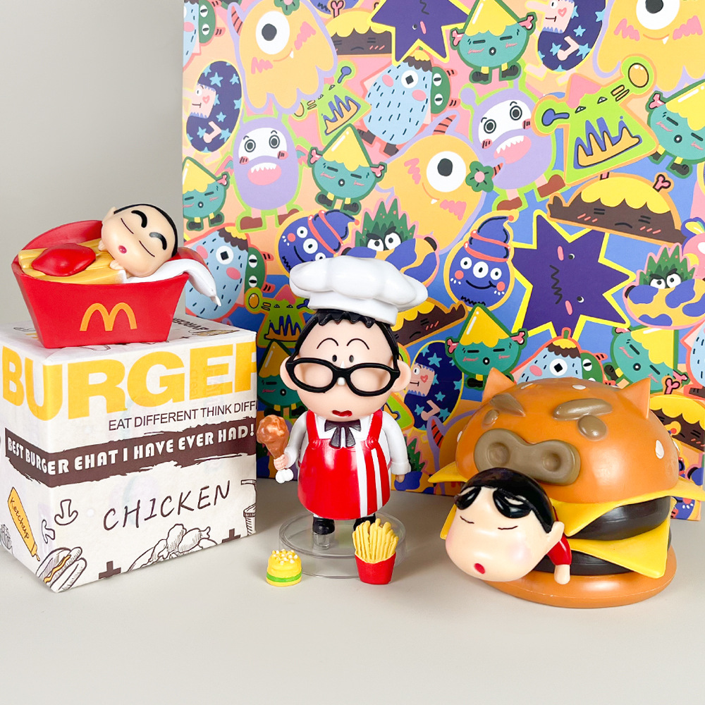 蜡笔小新手办动漫汉堡小新肯德基可爱卡通心潮玩模型摆件装饰