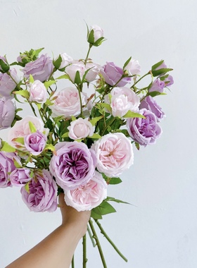 莫奈奥斯汀玫瑰 仿真花 粉紫色 婚庆摄影装饰造景绢花  影楼布置