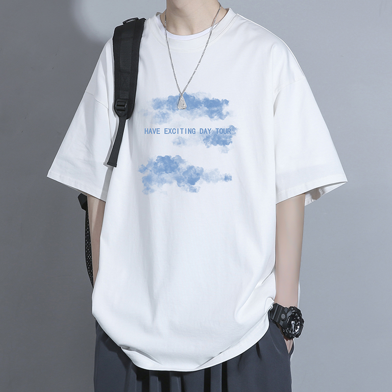 100%纯棉短袖t恤男生夏季新款潮牌宽松半袖上衣服潮流ins美式重磅