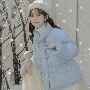 小香风牛角扣短款羽绒服女冬季小个子高初中女生新款中式保暖棉服