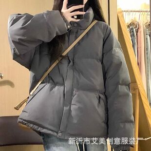 白鸭绒立领羽绒服女生短款小个子百搭面包服加厚冬季时尚外套洋气
