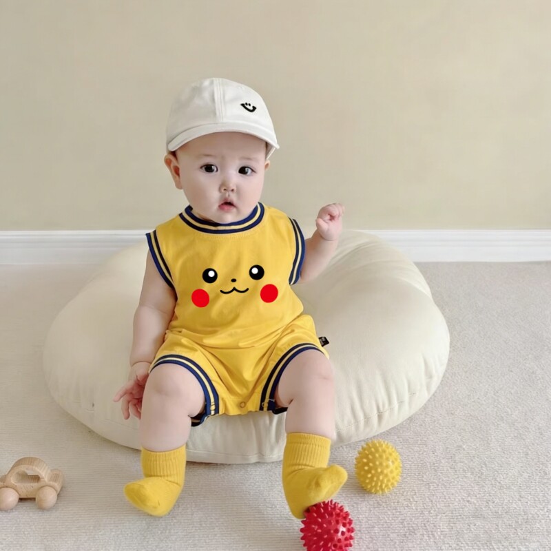 婴儿夏装男宝宝衣服无袖小月龄穿搭外出服夏季婴幼儿运动服连体衣