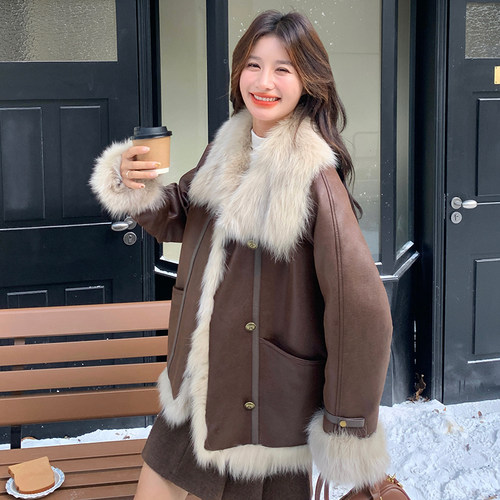 棕色美拉德又酷又飒大毛领90白鹅绒羽绒服女2025冬季新款轻奢皮衣